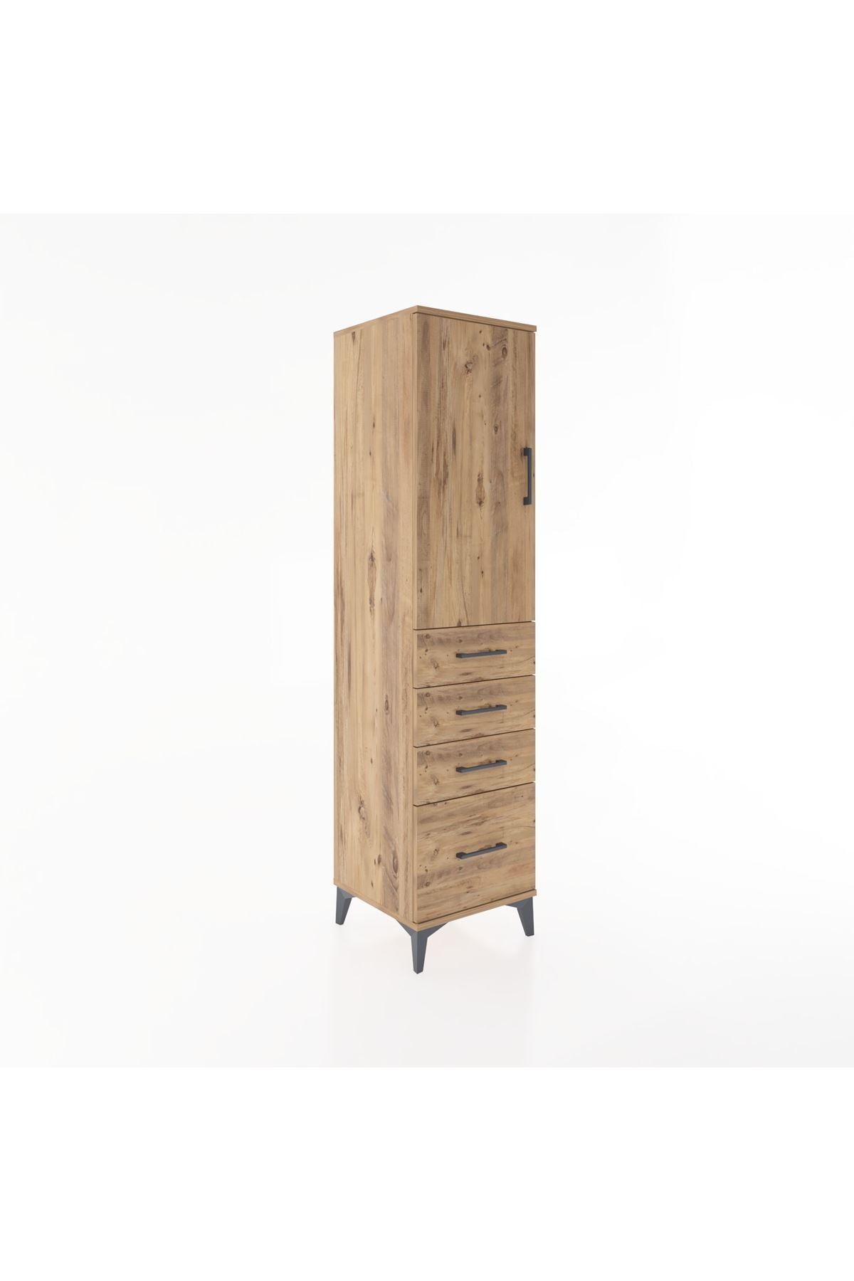 Hyperion Dolap 2 Raflı 4 Çekmeceli Tek Kapaklı 44x44x182 Çam-Çam