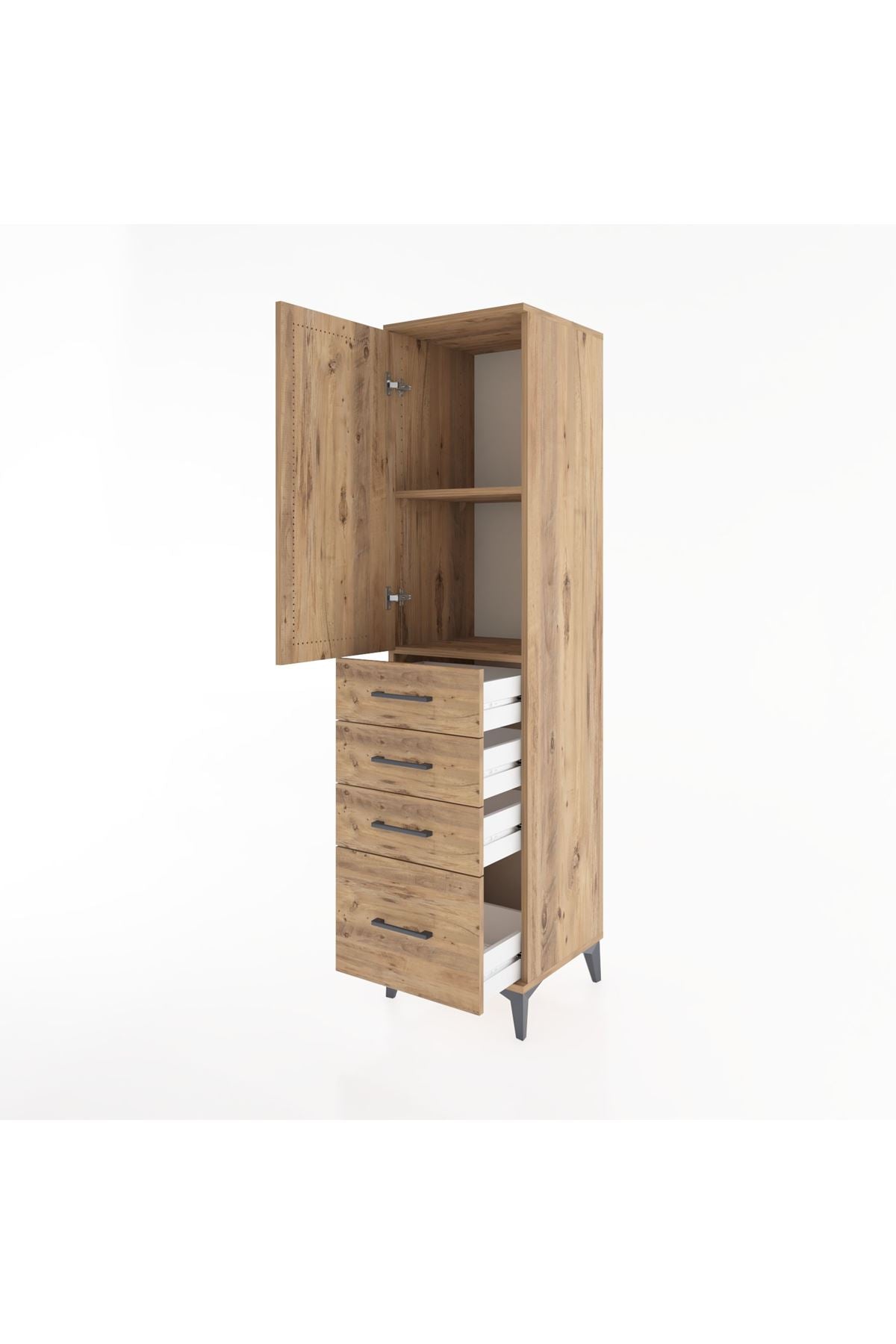 Hyperion Dolap 2 Raflı 4 Çekmeceli Tek Kapaklı 44x44x182 Çam-Çam