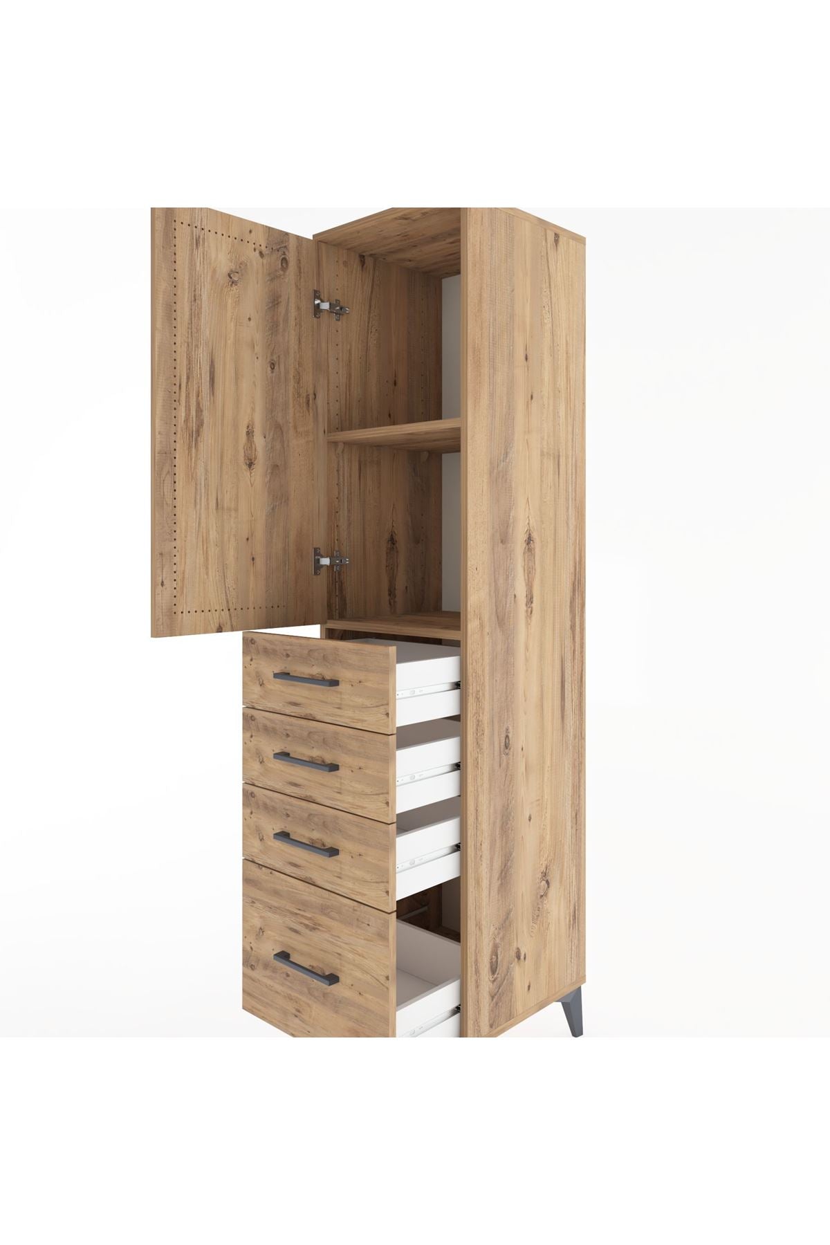 Hyperion Dolap 2 Raflı 4 Çekmeceli Tek Kapaklı 44x44x182 Çam-Çam