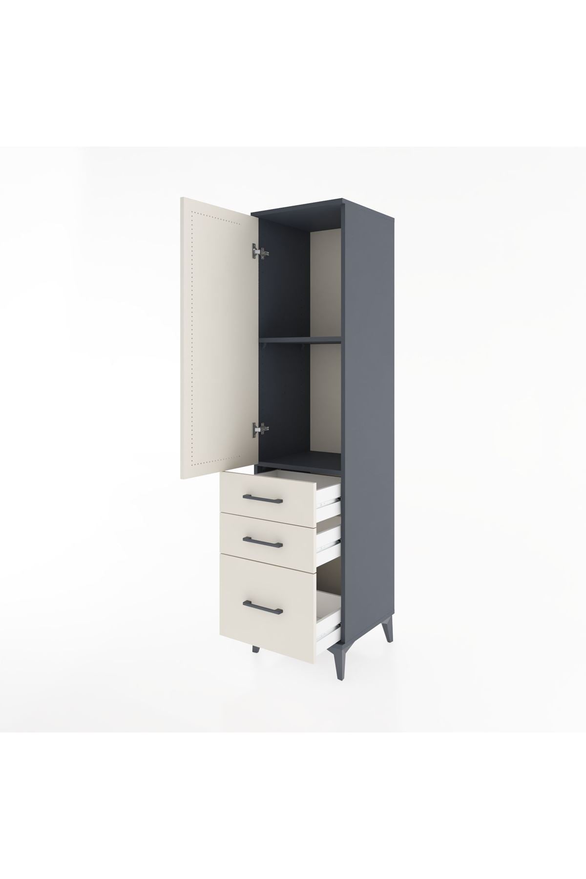 Hyperion Dolap 2 Raflı 3 Çekmeceli Tek Kapaklı 44x44x182 Antrasit-Aytaşı