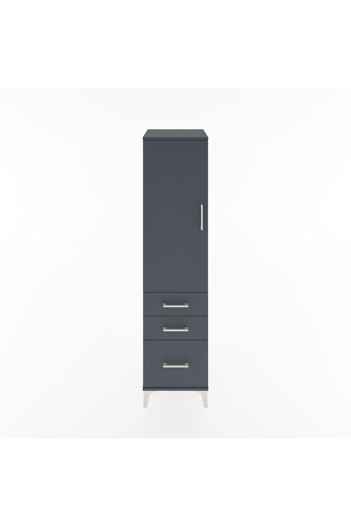 Hyperion Dolap 2 Raflı 3 Çekmeceli Tek Kapaklı 44x44x182 Antrasit-Antrasit