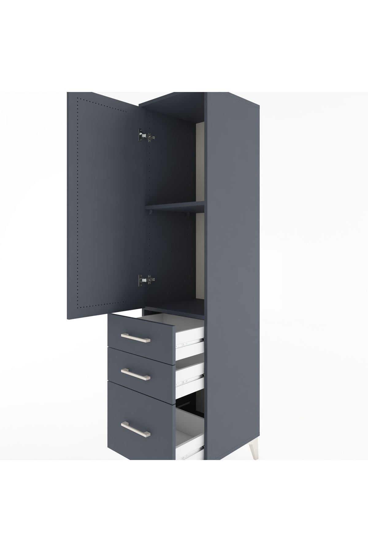 Hyperion Dolap 2 Raflı 3 Çekmeceli Tek Kapaklı 44x44x182 Antrasit-Antrasit