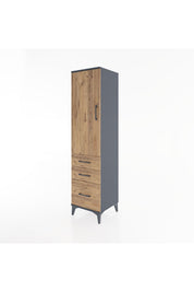 Hyperion Dolap 2 Raflı 3 Çekmeceli Tek Kapaklı 44x44x182 Antrasit-Çam