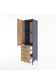 Hyperion Dolap 2 Raflı 3 Çekmeceli Tek Kapaklı 44x44x182 Antrasit-Çam