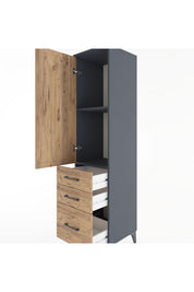 Hyperion Dolap 2 Raflı 3 Çekmeceli Tek Kapaklı 44x44x182 Antrasit-Çam