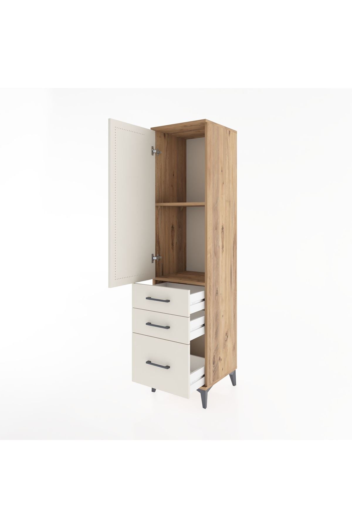 Hyperion Dolap 2 Raflı 3 Çekmeceli Tek Kapaklı 44x44x182 Çam-Aytaşı