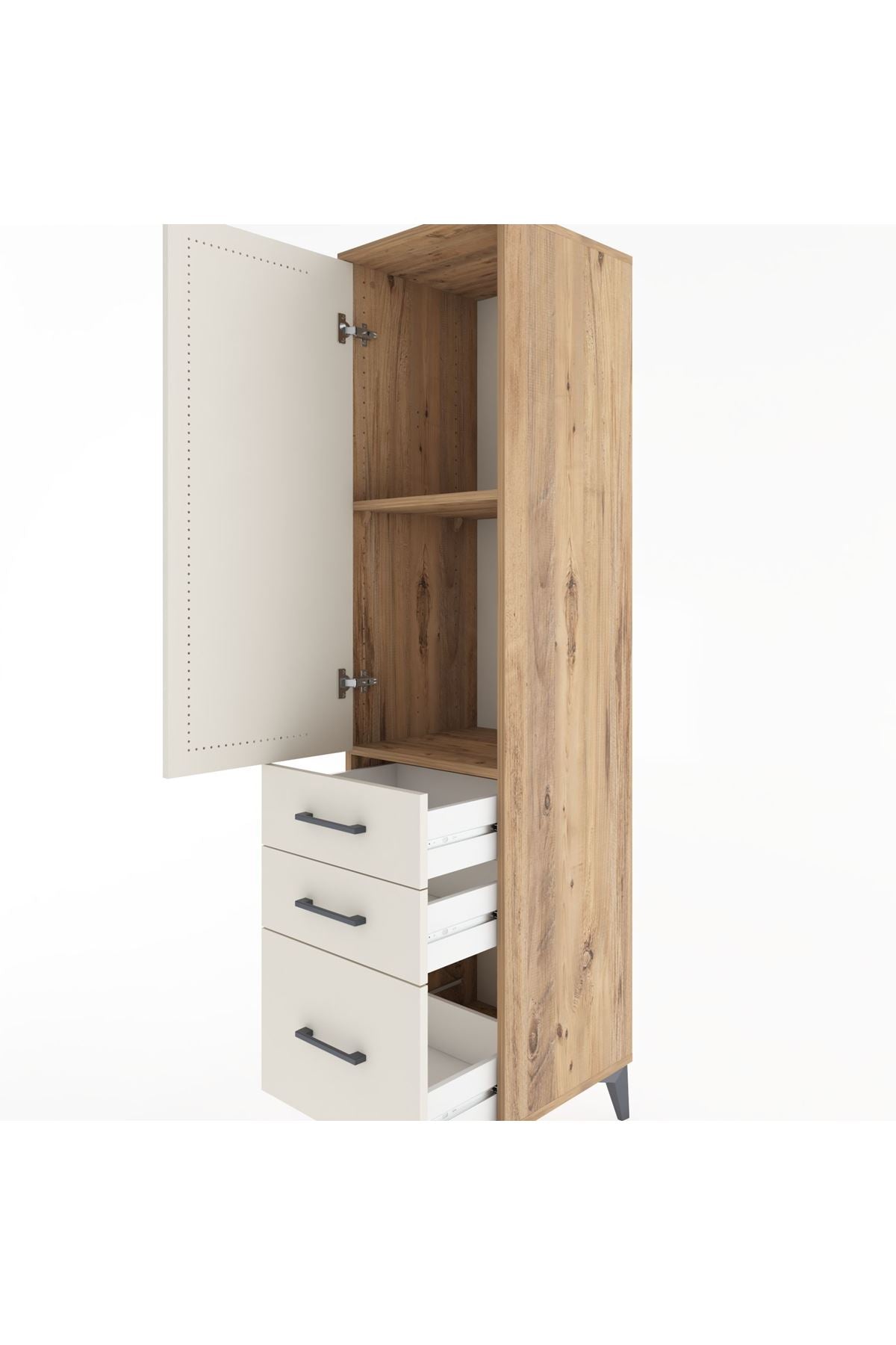 Hyperion Dolap 2 Raflı 3 Çekmeceli Tek Kapaklı 44x44x182 Çam-Aytaşı