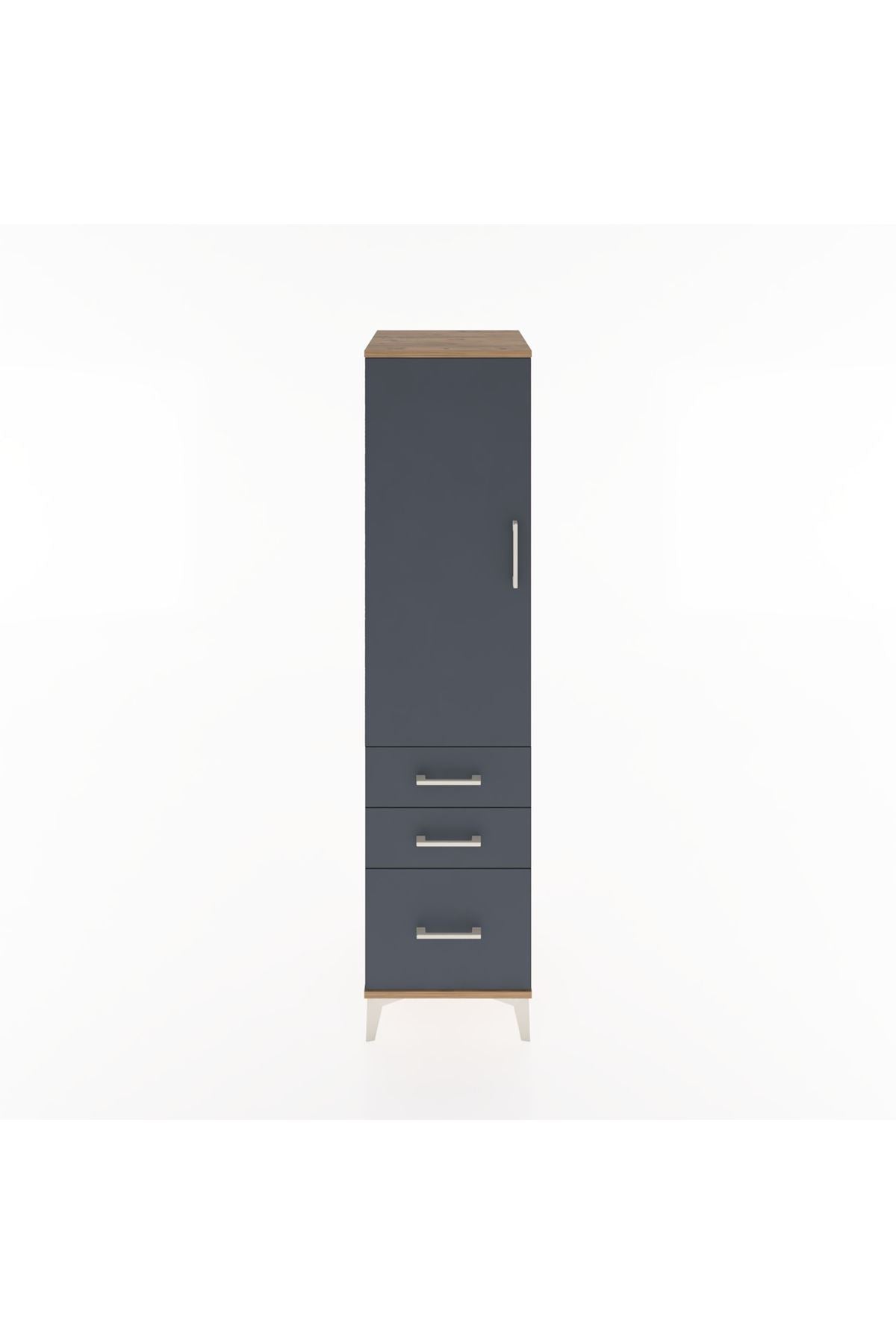 Hyperion Dolap 2 Raflı 3 Çekmeceli Tek Kapaklı 44x44x182 Çam-Antrasit