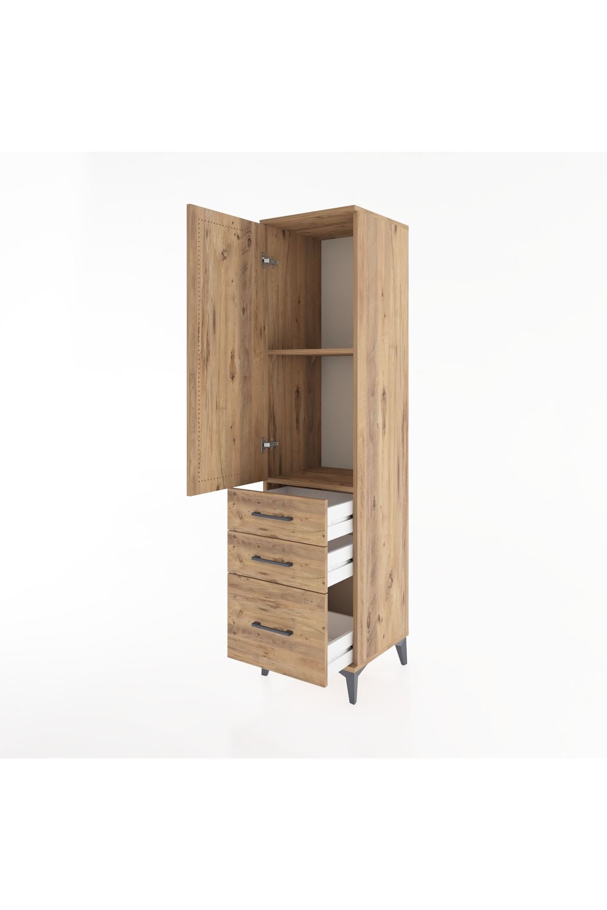 Hyperion Dolap 2 Raflı 3 Çekmeceli Tek Kapaklı 44x44x182 Çam-Çam