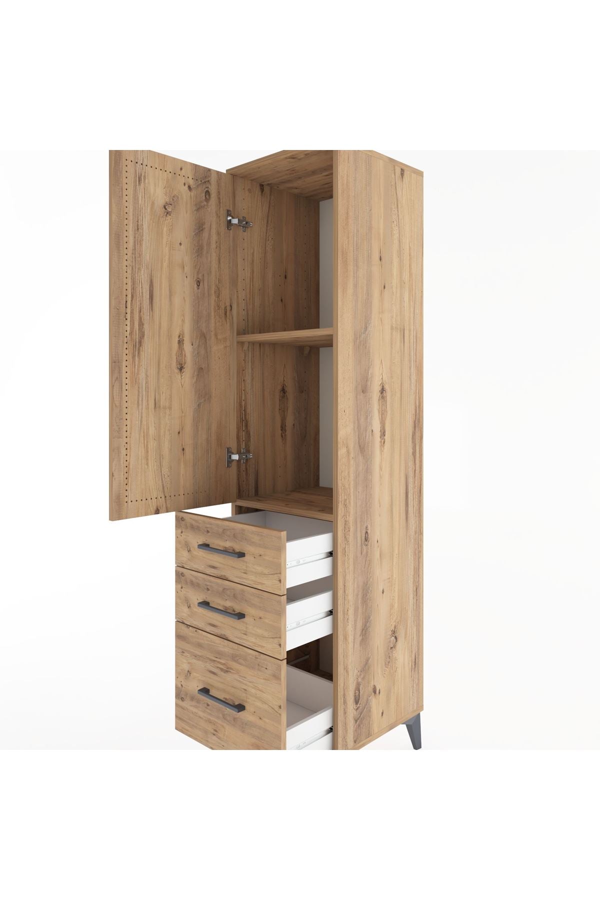 Hyperion Dolap 2 Raflı 3 Çekmeceli Tek Kapaklı 44x44x182 Çam-Çam