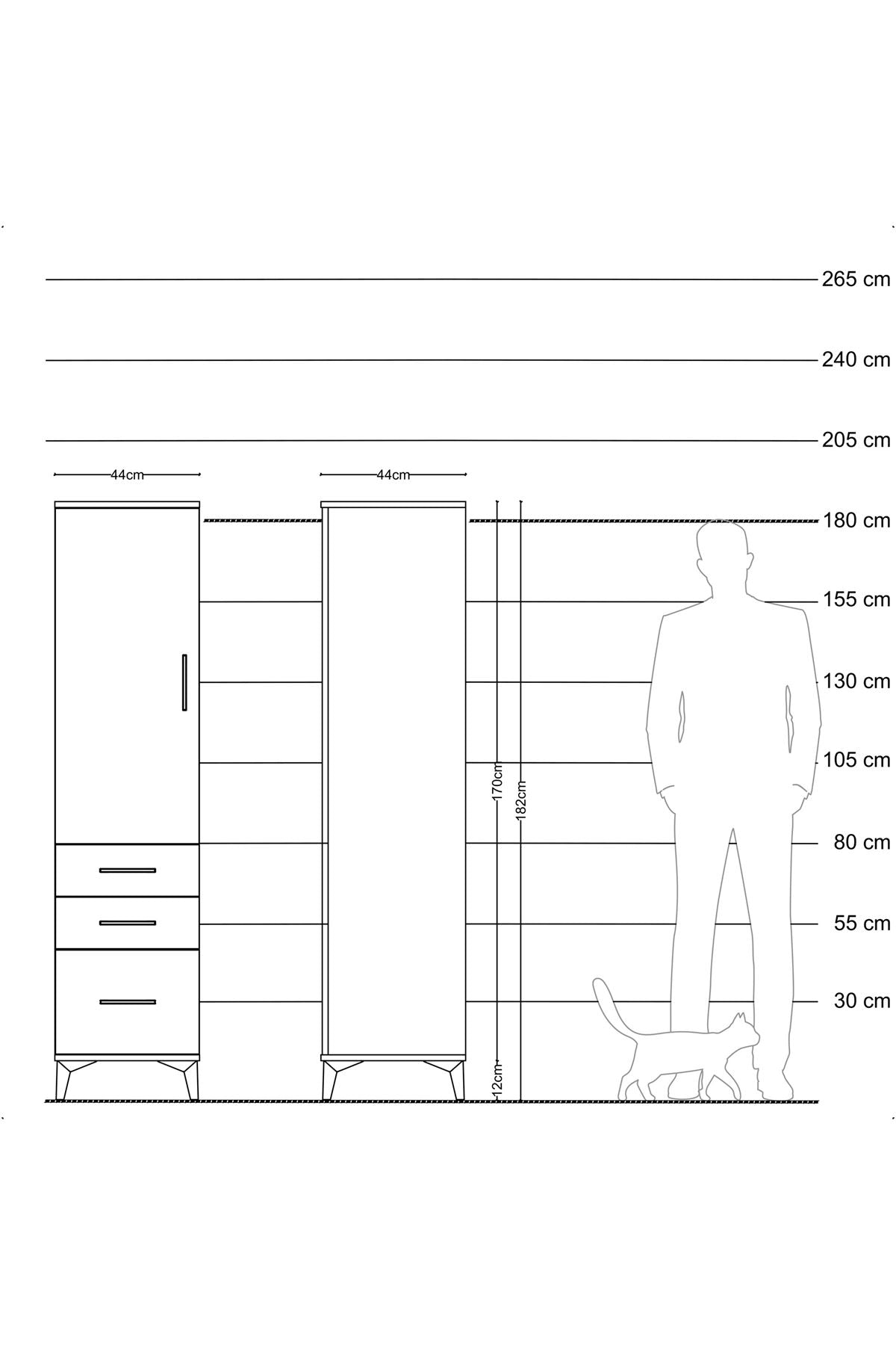 Hyperion Dolap 2 Raflı 3 Çekmeceli Tek Kapaklı 44x44x182 Çam-Çam