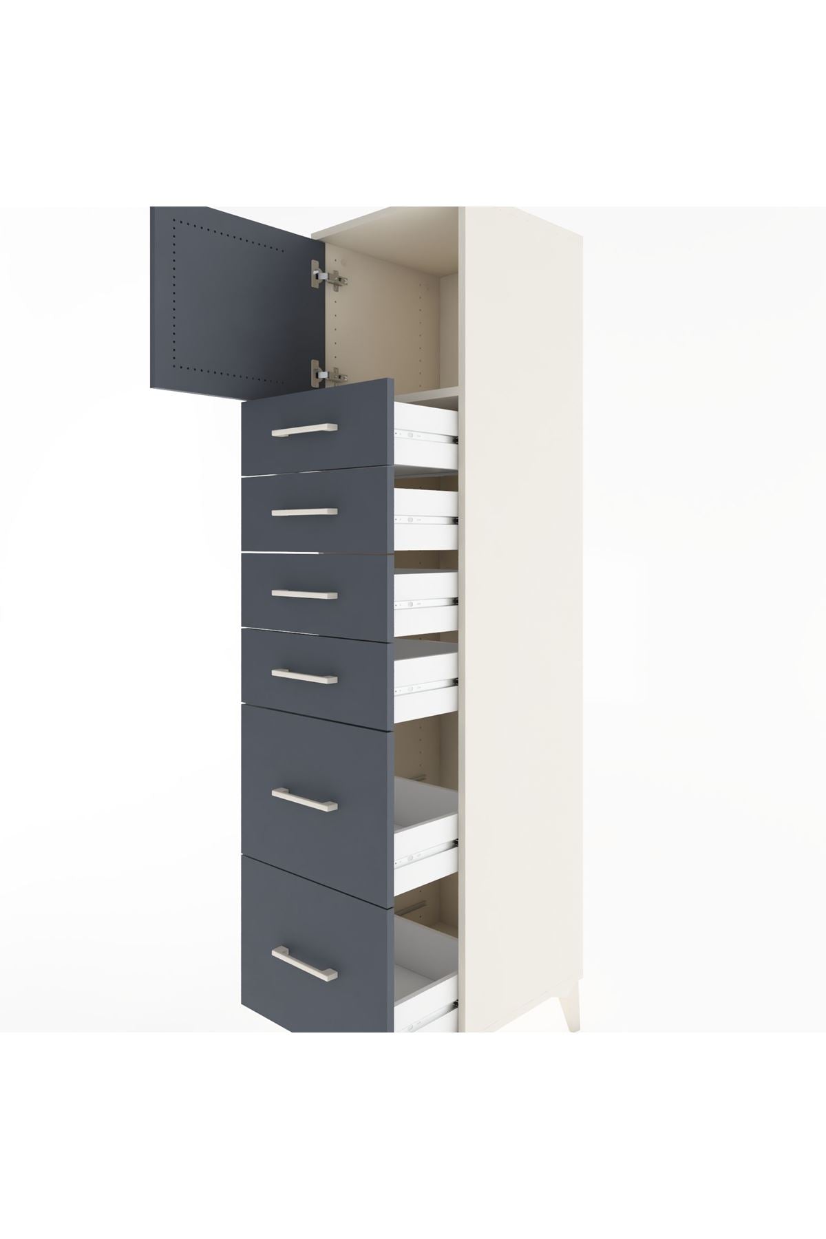 Hyperion Dolap Tek Raflı 6 Çekmeceli Tek Kapaklı 44x44x182 Aytaşı-Antrasit