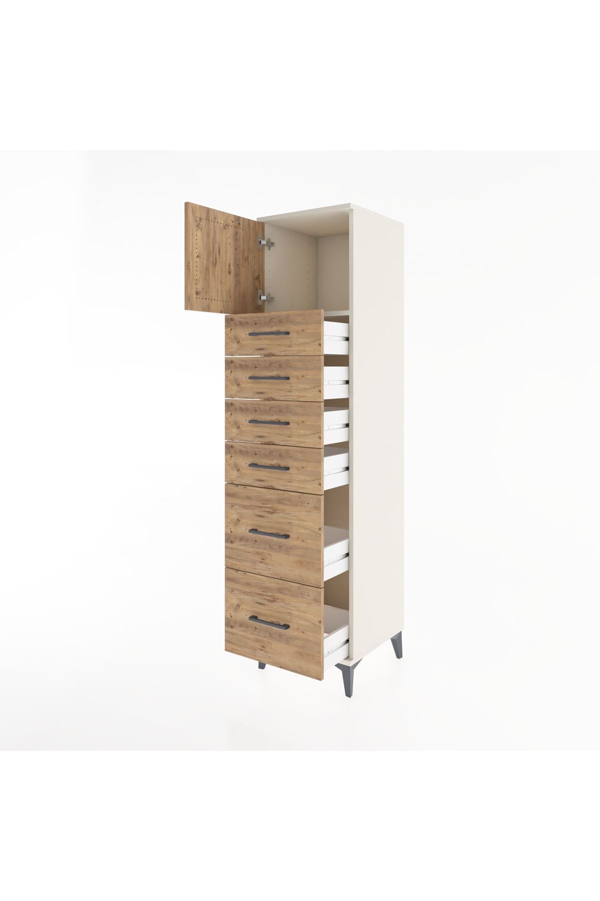 Hyperion Dolap Tek Raflı 6 Çekmeceli Tek Kapaklı 44x44x182 Aytaşı-Çam