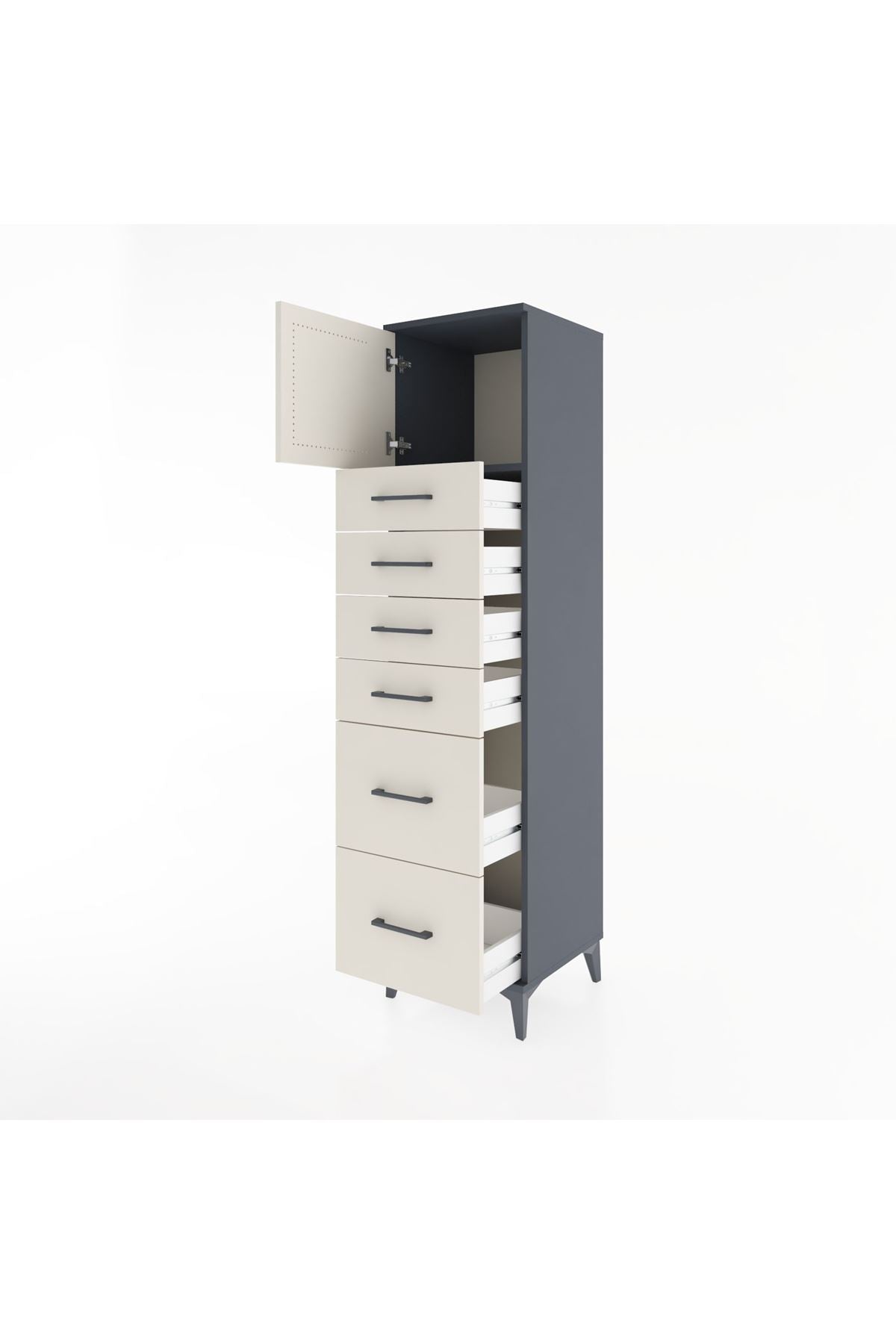 Hyperion Dolap Tek Raflı 6 Çekmeceli Tek Kapaklı 44x44x182 Antrasit-Aytaşı