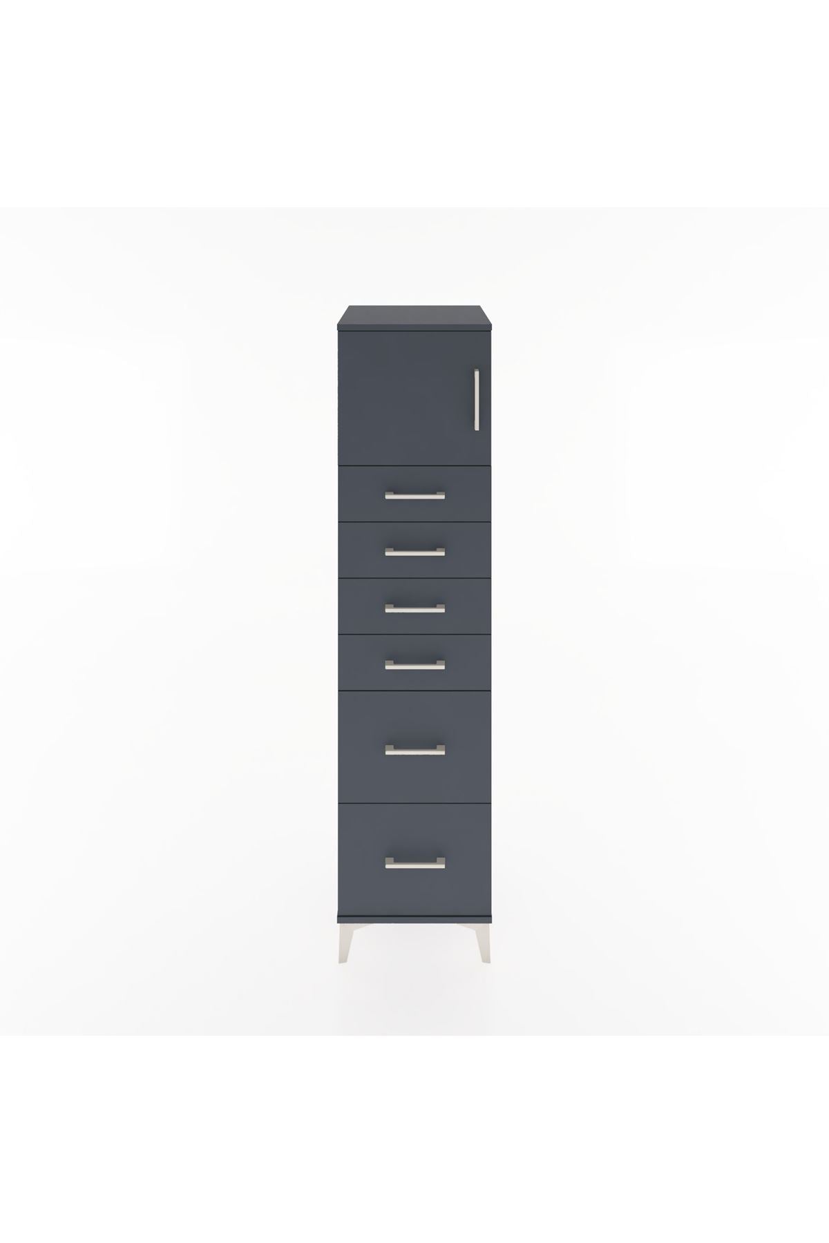 Hyperion Dolap Tek Raflı 6 Çekmeceli Tek Kapaklı 44x44x182 Antrasit-Antrasit