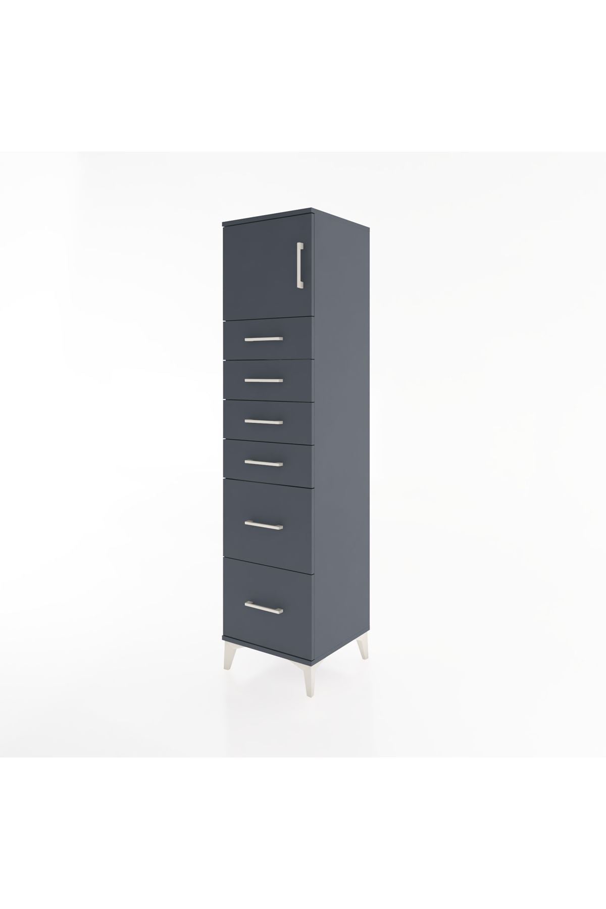 Hyperion Dolap Tek Raflı 6 Çekmeceli Tek Kapaklı 44x44x182 Antrasit-Antrasit