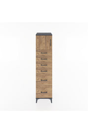 Hyperion Dolap Tek Raflı 6 Çekmeceli Tek Kapaklı 44x44x182 Antrasit-Çam