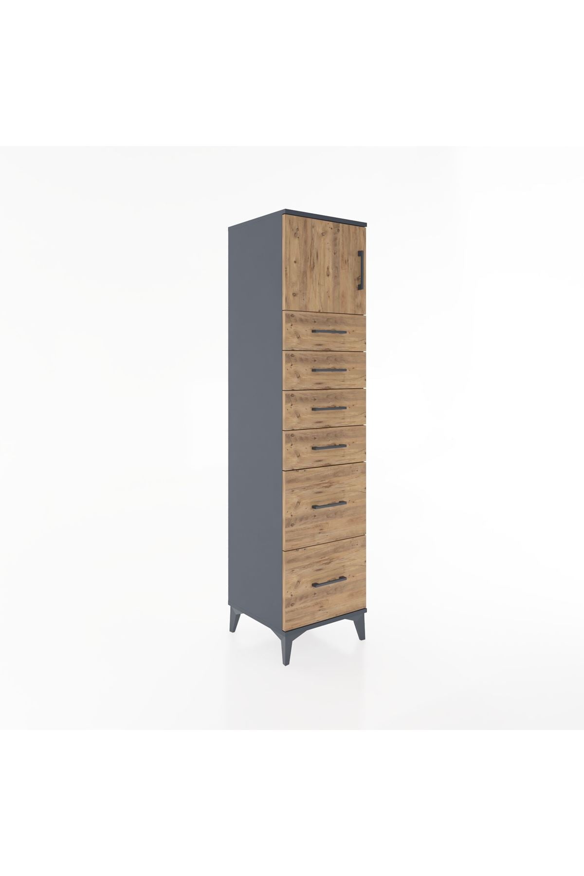 Hyperion Dolap Tek Raflı 6 Çekmeceli Tek Kapaklı 44x44x182 Antrasit-Çam