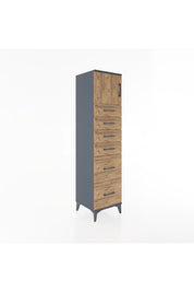 Hyperion Dolap Tek Raflı 6 Çekmeceli Tek Kapaklı 44x44x182 Antrasit-Çam