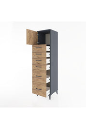 Hyperion Dolap Tek Raflı 6 Çekmeceli Tek Kapaklı 44x44x182 Antrasit-Çam