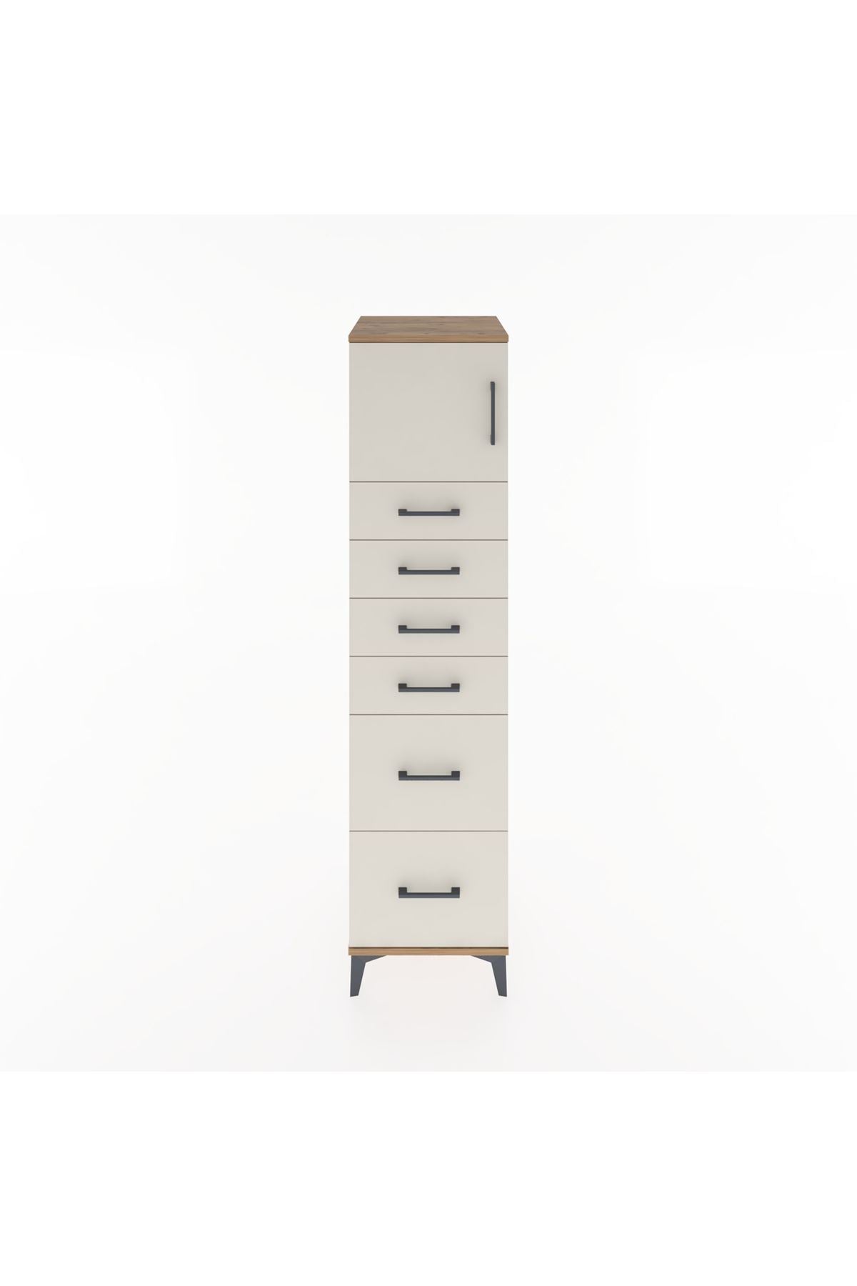 Hyperion Dolap Tek Raflı 6 Çekmeceli Tek Kapaklı 44x44x182 Çam-Aytaşı