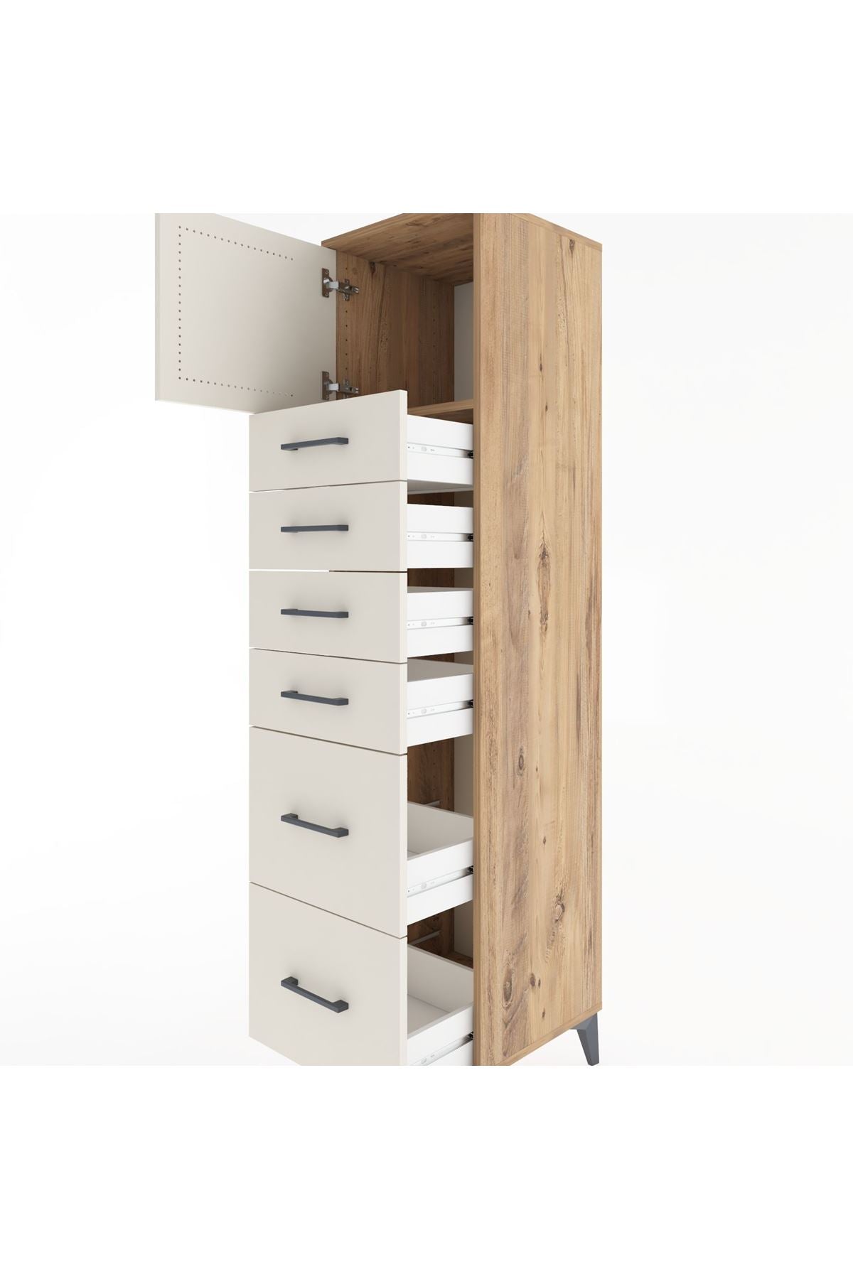 Hyperion Dolap Tek Raflı 6 Çekmeceli Tek Kapaklı 44x44x182 Çam-Aytaşı