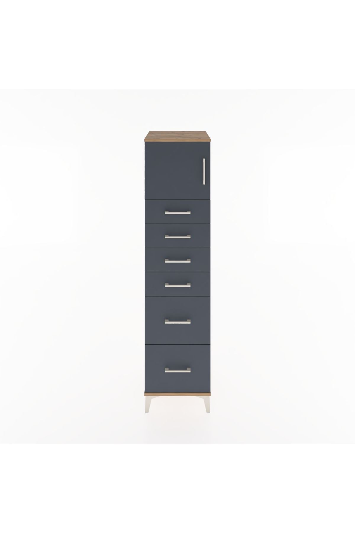 Hyperion Dolap Tek Raflı 6 Çekmeceli Tek Kapaklı 44x44x182 Çam-Antrasit