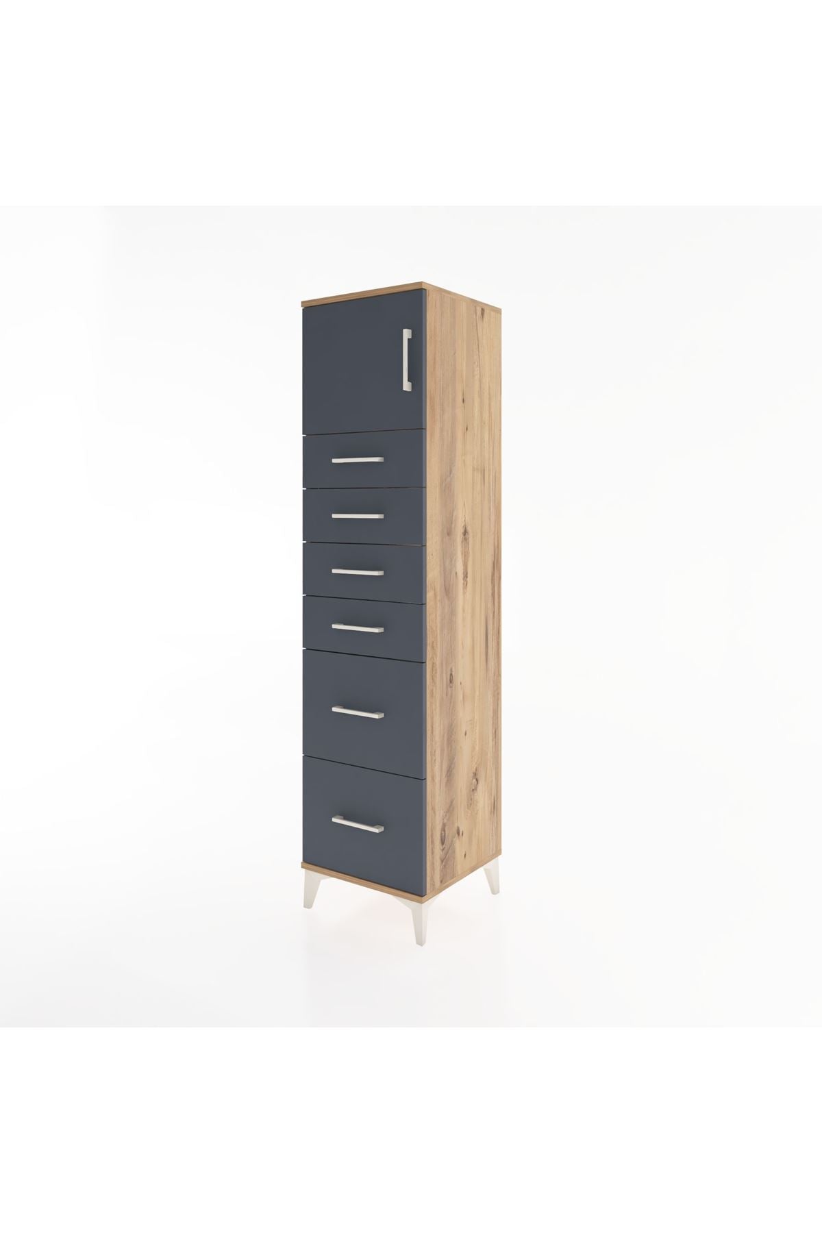 Hyperion Dolap Tek Raflı 6 Çekmeceli Tek Kapaklı 44x44x182 Çam-Antrasit