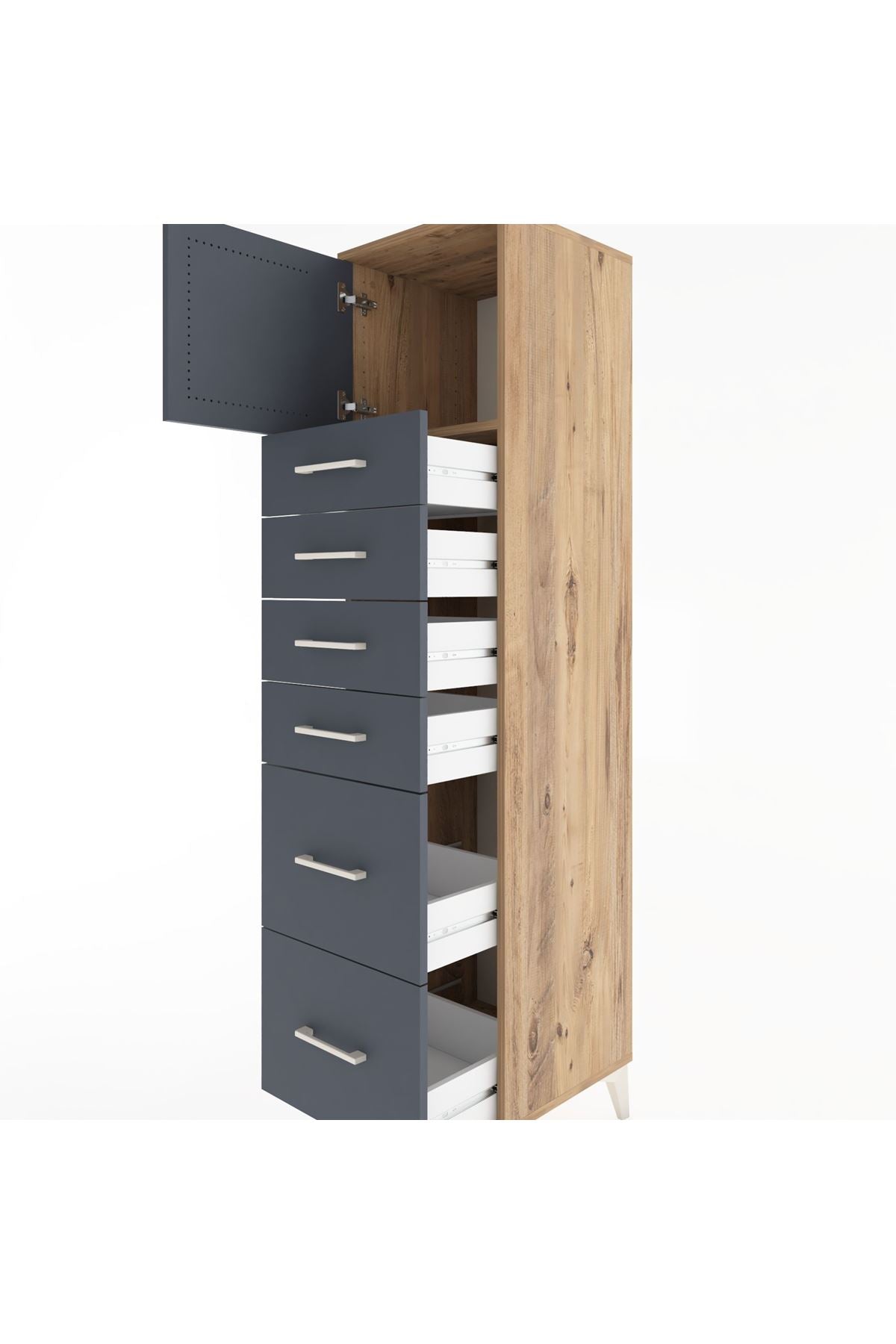 Hyperion Dolap Tek Raflı 6 Çekmeceli Tek Kapaklı 44x44x182 Çam-Antrasit