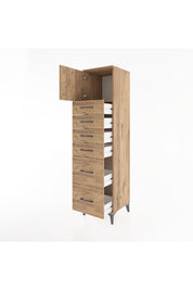 Hyperion Dolap Tek Raflı 6 Çekmeceli Tek Kapaklı 44x44x182 Çam-Çam