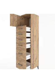 Hyperion Dolap Tek Raflı 6 Çekmeceli Tek Kapaklı 44x44x182 Çam-Çam