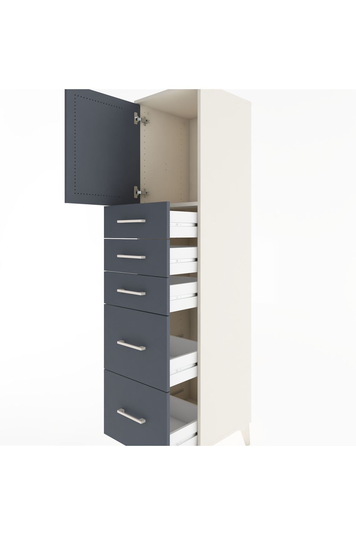 Hyperion Dolap Tek Raflı 5 Çekmeceli Tek Kapaklı 44x44x182 Aytaşı-Antrasit