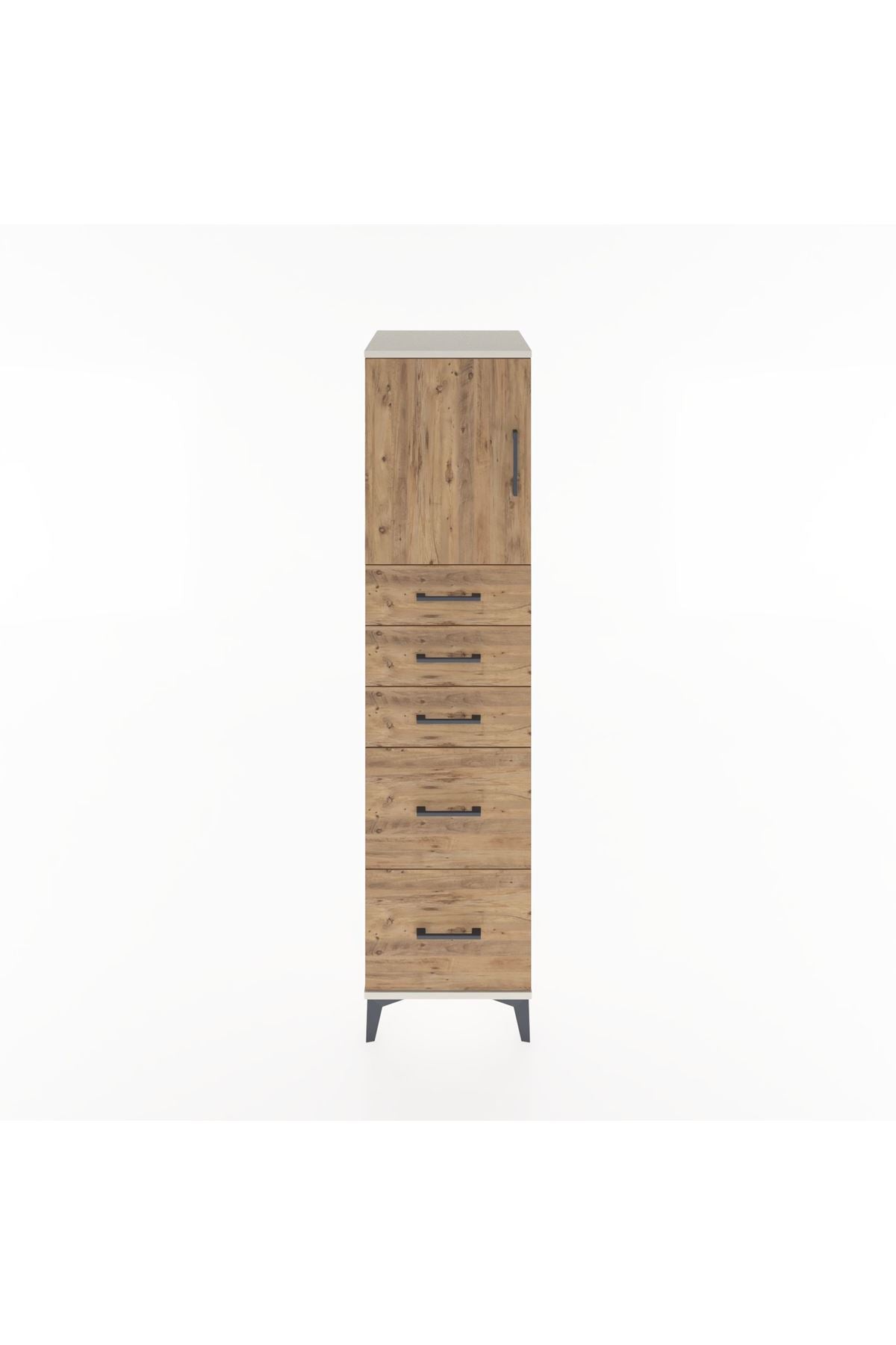 Hyperion Dolap Tek Raflı 5 Çekmeceli Tek Kapaklı 44x44x182 Aytaşı-Çam