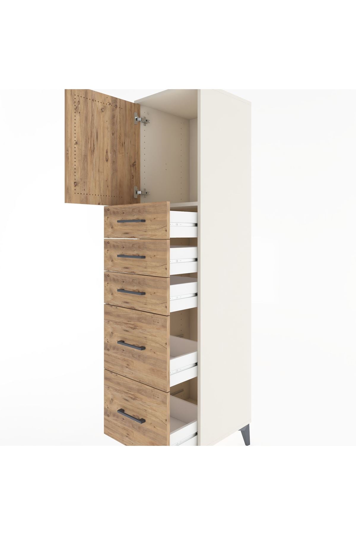 Hyperion Dolap Tek Raflı 5 Çekmeceli Tek Kapaklı 44x44x182 Aytaşı-Çam