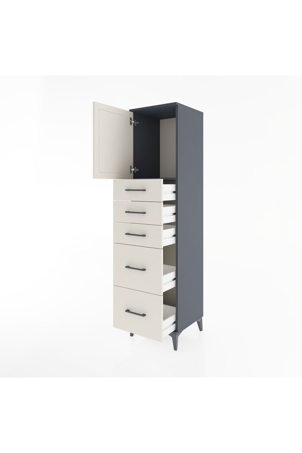 Hyperion Dolap Tek Raflı 5 Çekmeceli Tek Kapaklı 44x44x182 Antrasit-Aytaşı