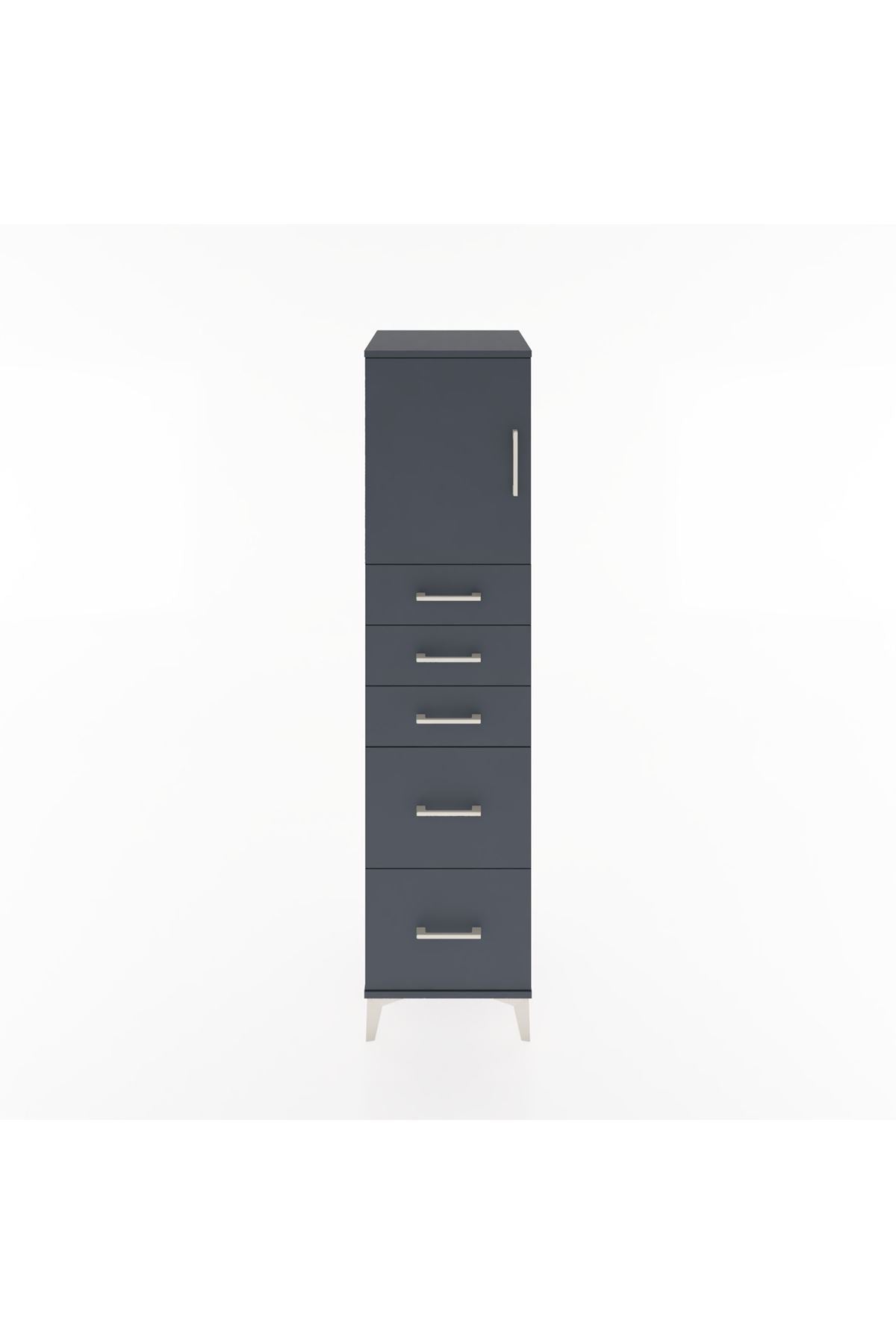 Hyperion Dolap Tek Raflı 5 Çekmeceli Tek Kapaklı 44x44x182 Antrasit-Antrasit