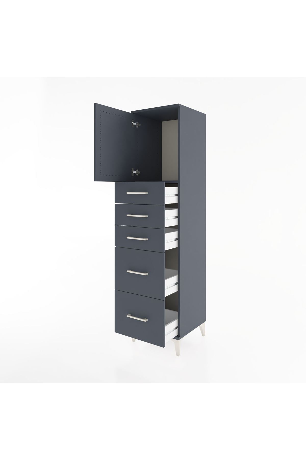 Hyperion Dolap Tek Raflı 5 Çekmeceli Tek Kapaklı 44x44x182 Antrasit-Antrasit