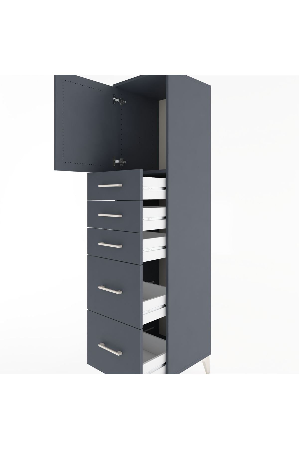 Hyperion Dolap Tek Raflı 5 Çekmeceli Tek Kapaklı 44x44x182 Antrasit-Antrasit