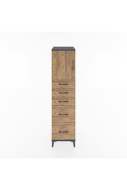 Hyperion Dolap Tek Raflı 5 Çekmeceli Tek Kapaklı 44x44x182 Antrasit-Çam