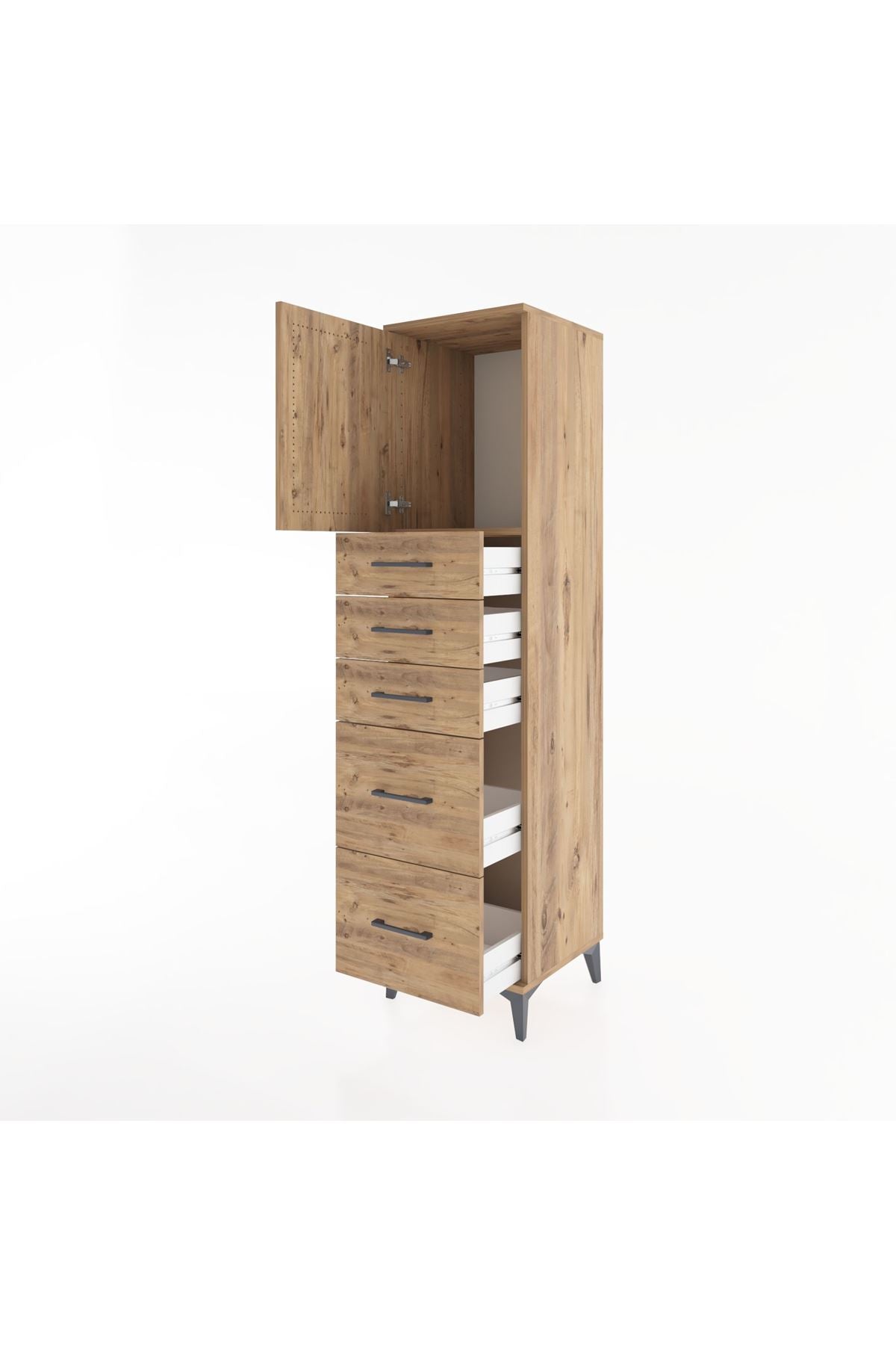 Hyperion Dolap Tek Raflı 5 Çekmeceli Tek Kapaklı 44x44x182 Çam-Çam