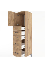 Hyperion Dolap Tek Raflı 5 Çekmeceli Tek Kapaklı 44x44x182 Çam-Çam