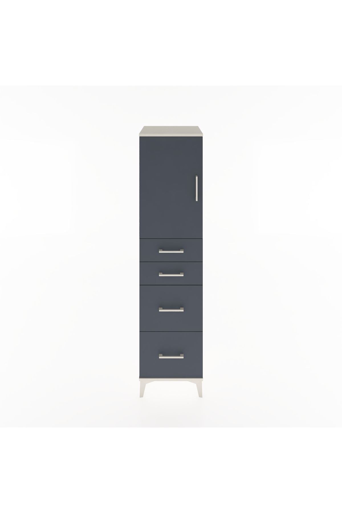 Hyperion Dolap Tek Raflı 4 Çekmeceli Tek Kapaklı 44x44x182 Aytaşı-Antrasit