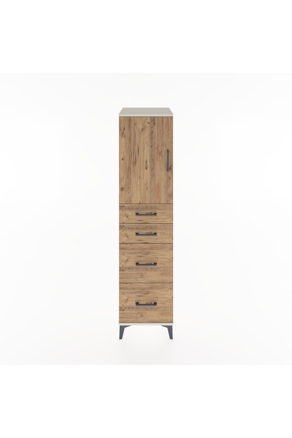 Hyperion Dolap Tek Raflı 4 Çekmeceli Tek Kapaklı 44x44x182 Aytaşı-Çam