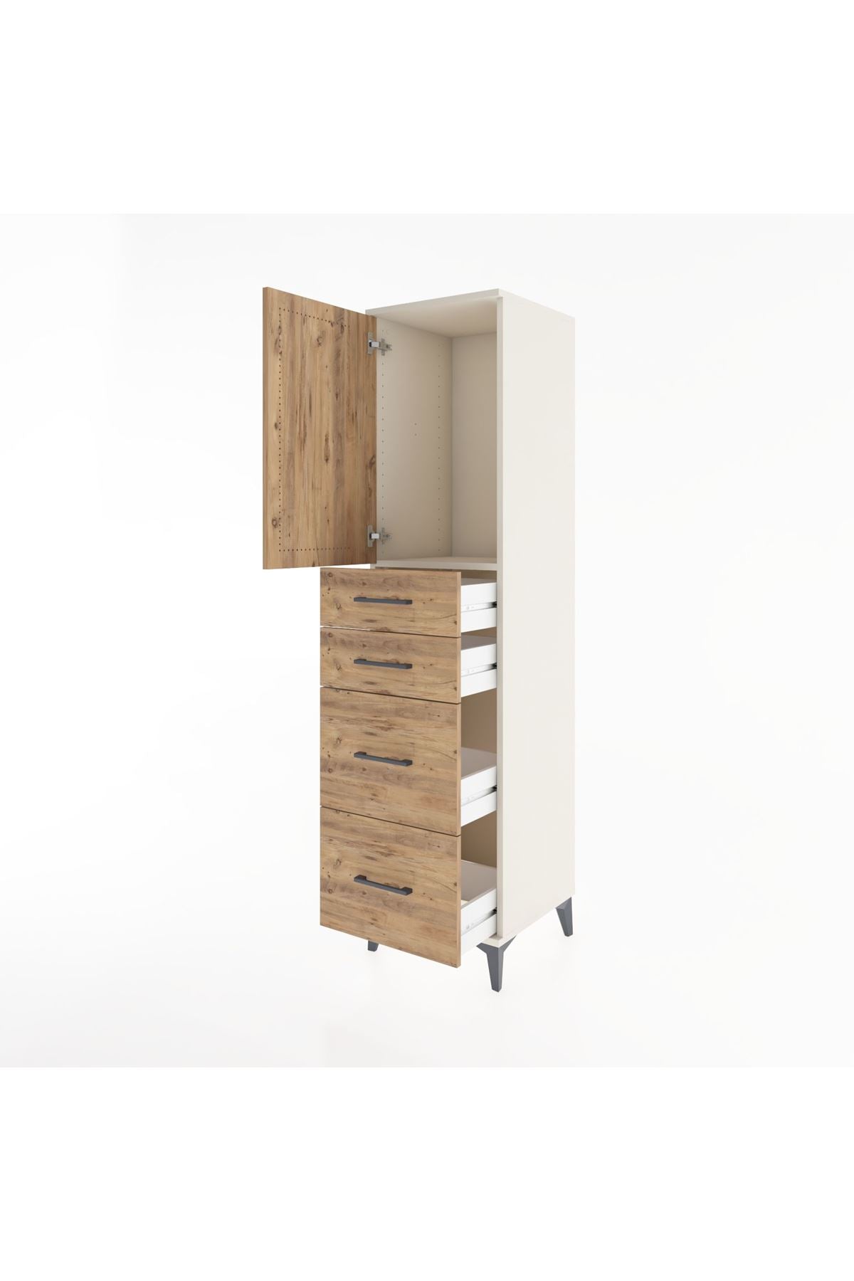 Hyperion Dolap Tek Raflı 4 Çekmeceli Tek Kapaklı 44x44x182 Aytaşı-Çam