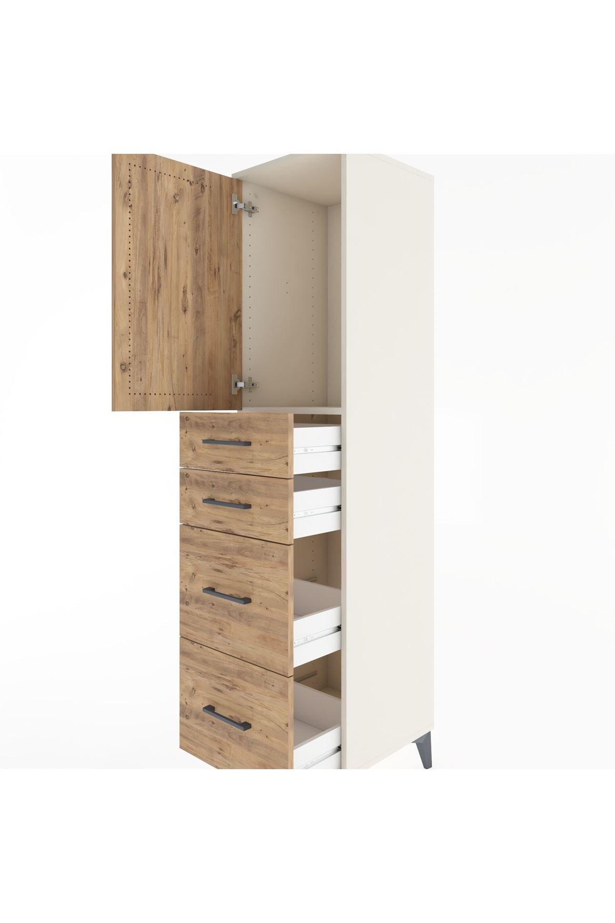 Hyperion Dolap Tek Raflı 4 Çekmeceli Tek Kapaklı 44x44x182 Aytaşı-Çam