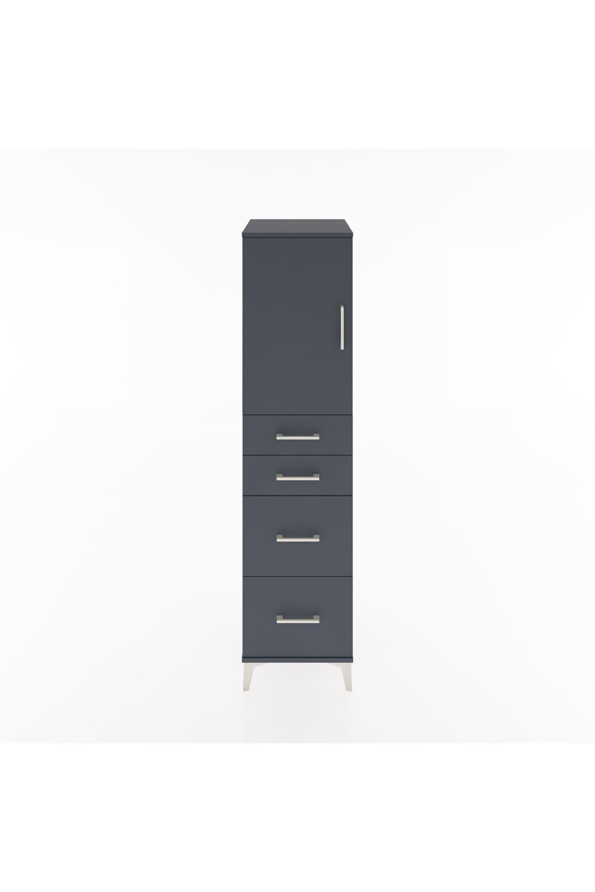 Hyperion Dolap Tek Raflı 4 Çekmeceli Tek Kapaklı 44x44x182 Antrasit-Antrasit