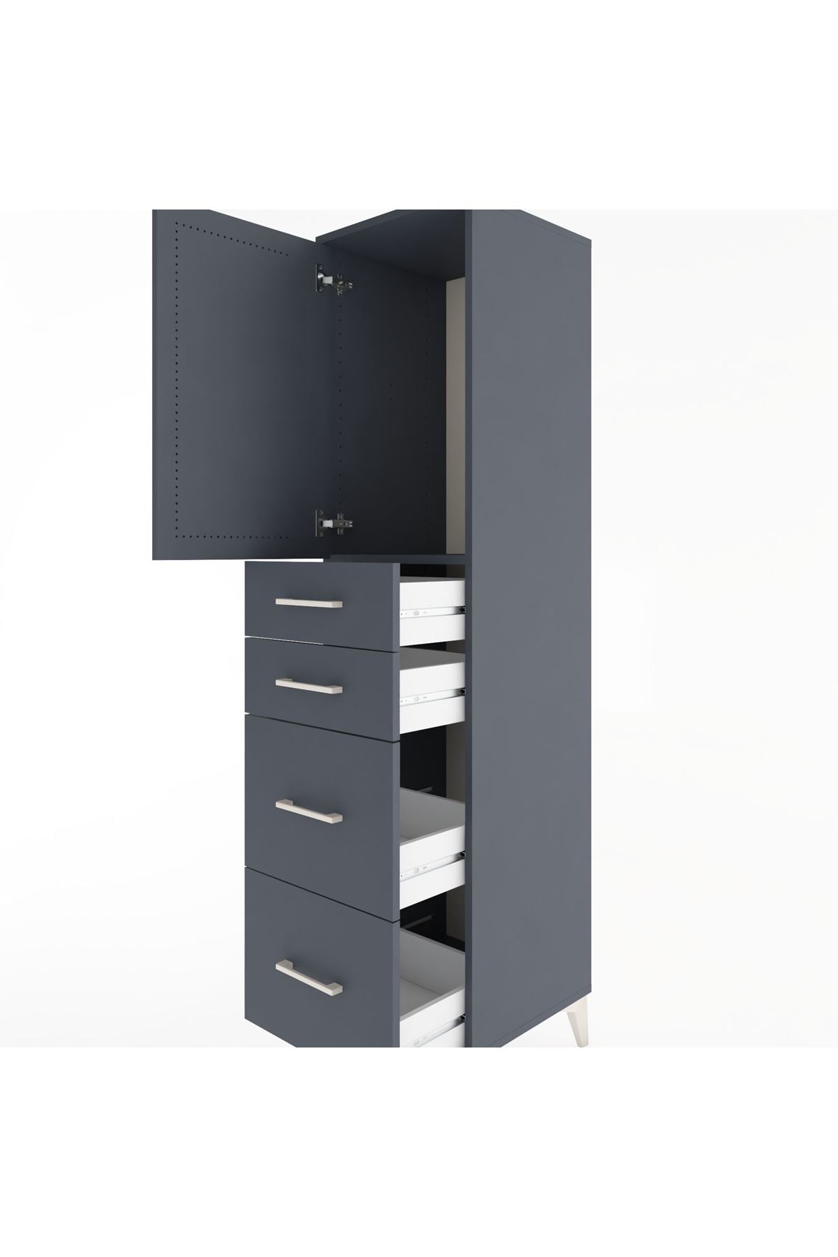 Hyperion Dolap Tek Raflı 4 Çekmeceli Tek Kapaklı 44x44x182 Antrasit-Antrasit