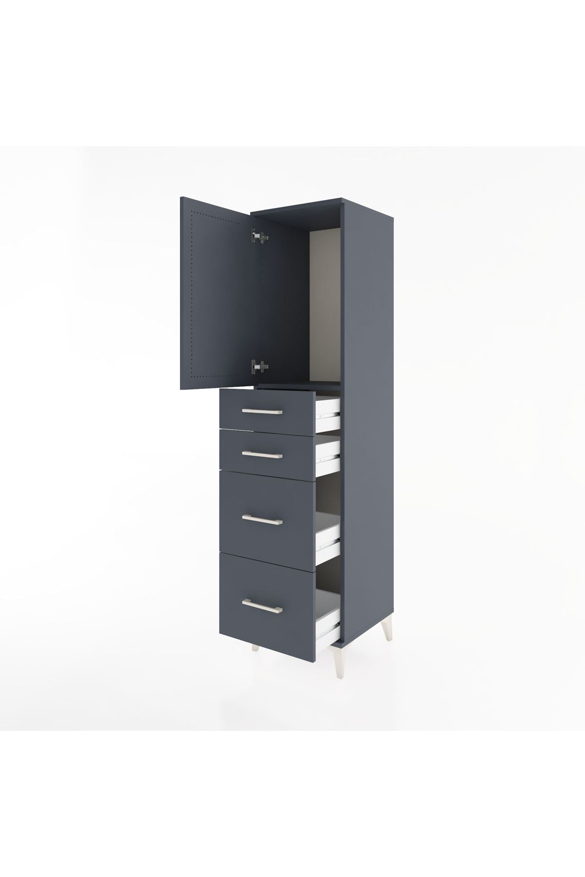 Hyperion Dolap Tek Raflı 4 Çekmeceli Tek Kapaklı 44x44x182 Antrasit-Antrasit