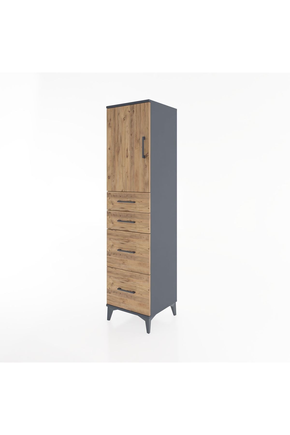 Hyperion Dolap Tek Raflı 4 Çekmeceli Tek Kapaklı 44x44x182 Antrasit-Çam