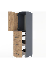 Hyperion Dolap Tek Raflı 4 Çekmeceli Tek Kapaklı 44x44x182 Antrasit-Çam